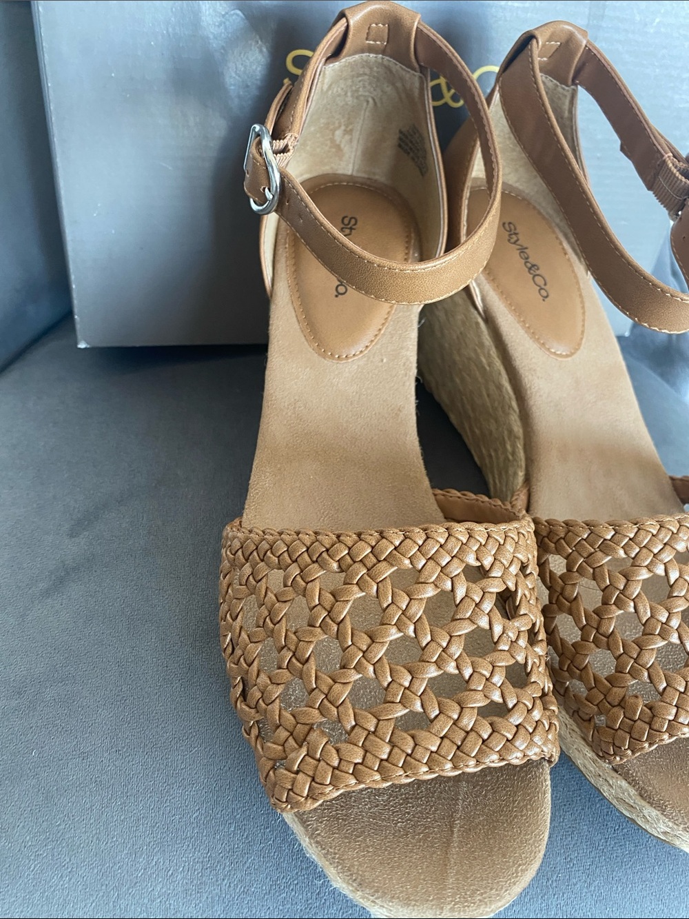 NWT Style & Co. Tan Braided Espadrille Wedge Sandals - Picture 11 of 16